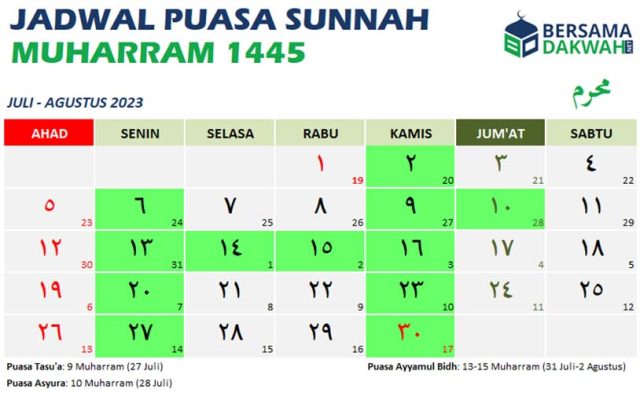 jadwal puasa sunnah muharram 1445