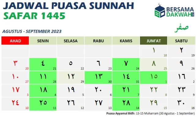 Jadwal puasa sunnah safar 1445