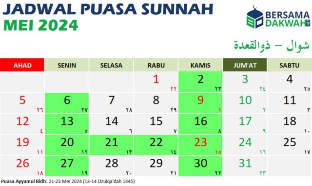 jadwal puasa sunnah mei 2024