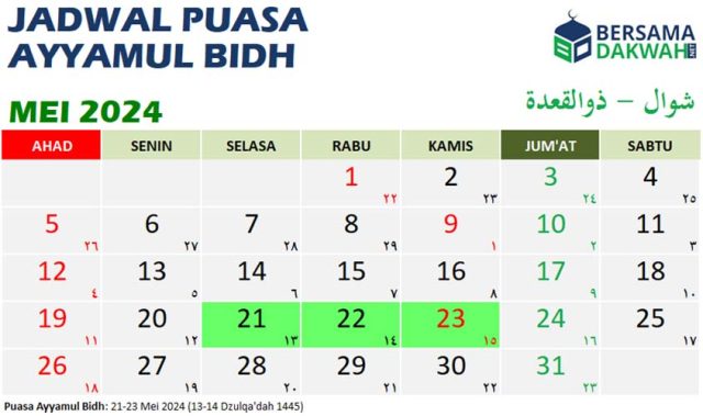 jadwal puasa ayyamul bidh mei 2024