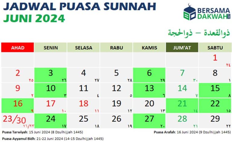 Jadwal Puasa Sunnah Juni 2024 | BersamaDakwah