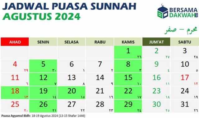 jadwal puasa sunnah agustus 2024